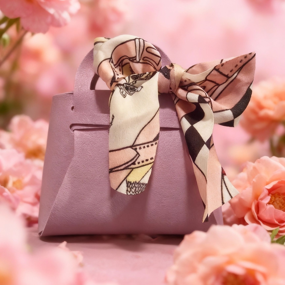Mini Leather Handbag with Patterned Scarf